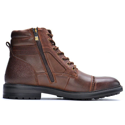 Men's Leather Boots with Side Zip and Laces