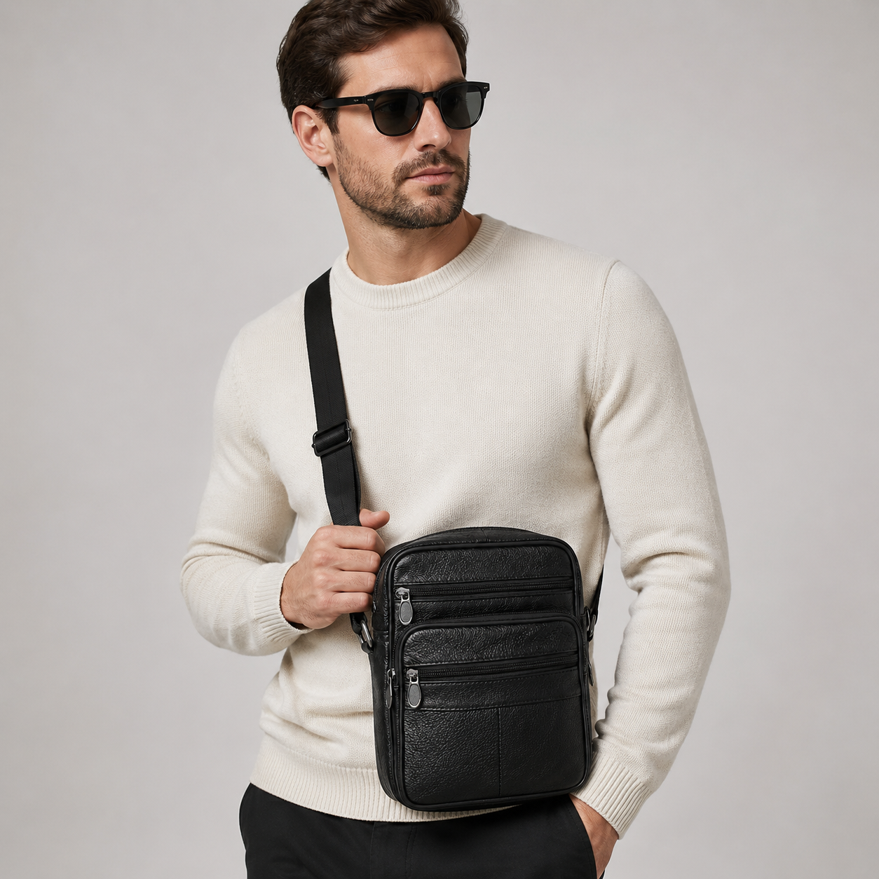 Men's Leather Look Shoulder Bag