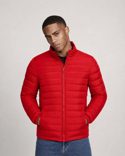 Men's red lightweight luxury summer jacket front view by ILYNORA
