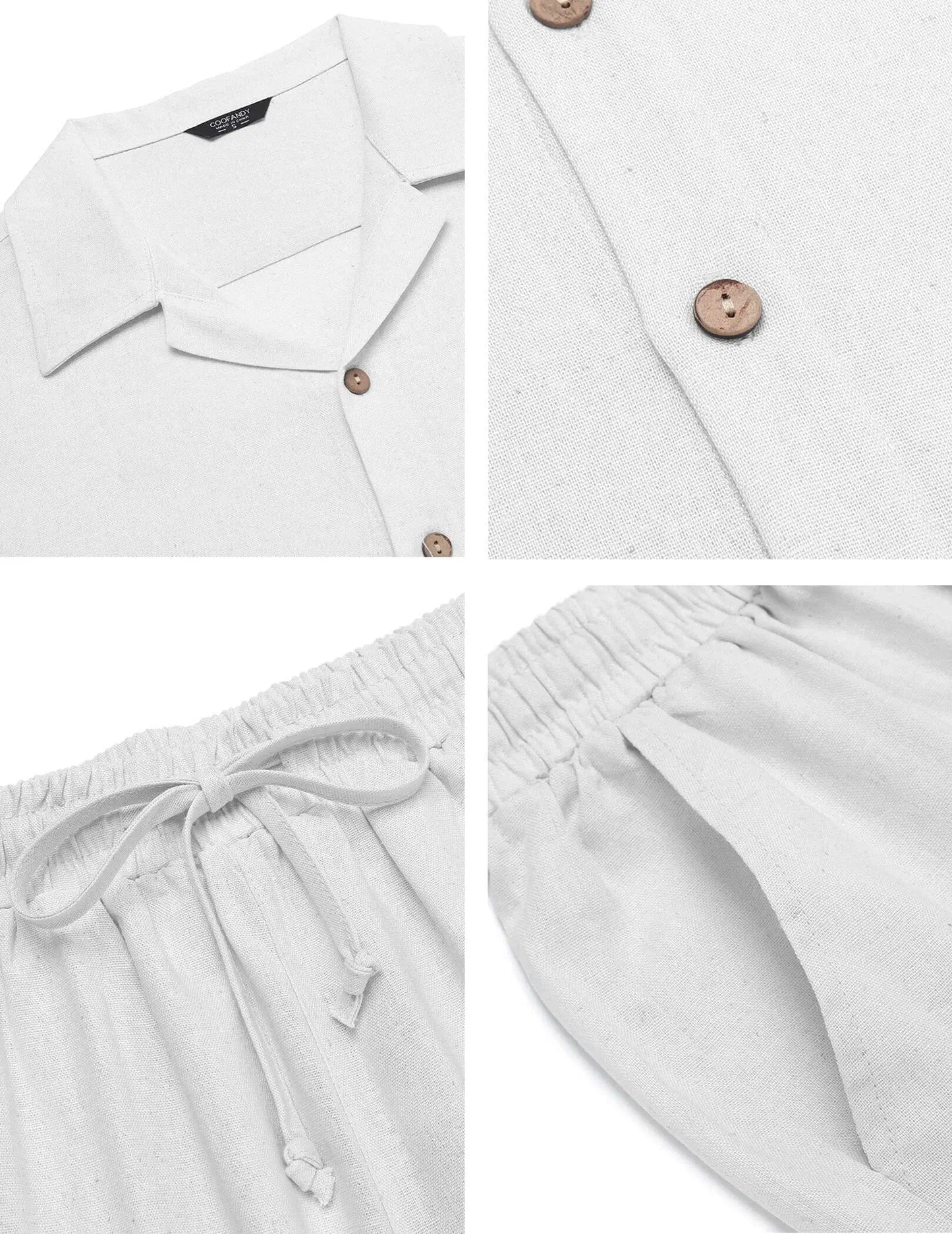 White shirt and trousers set by Ilynora, close-up showing fabric texture and refined finish
