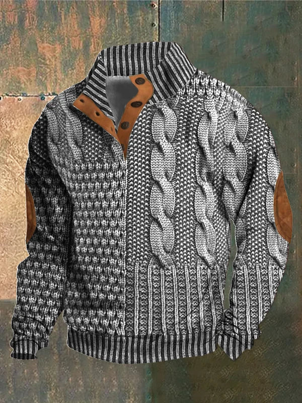 Men's Patterned Knit Crew Neck Sweater