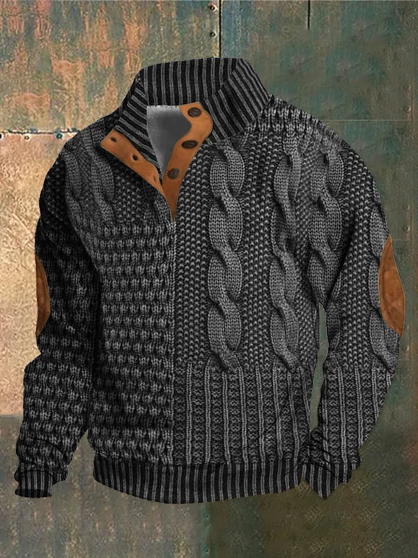 Men's Patterned Knit Crew Neck Sweater