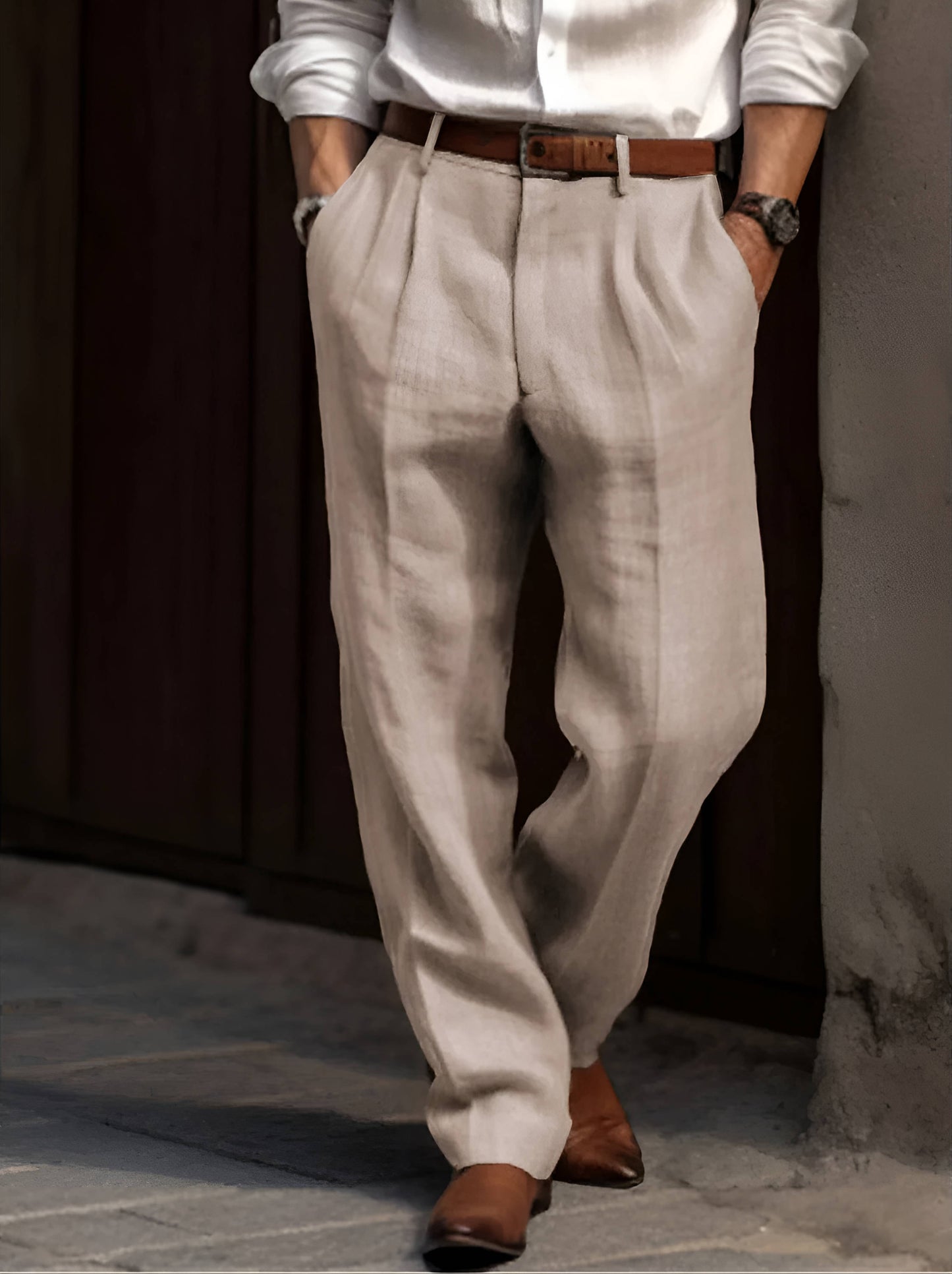 Men's Pleated Elastic Waist Trousers