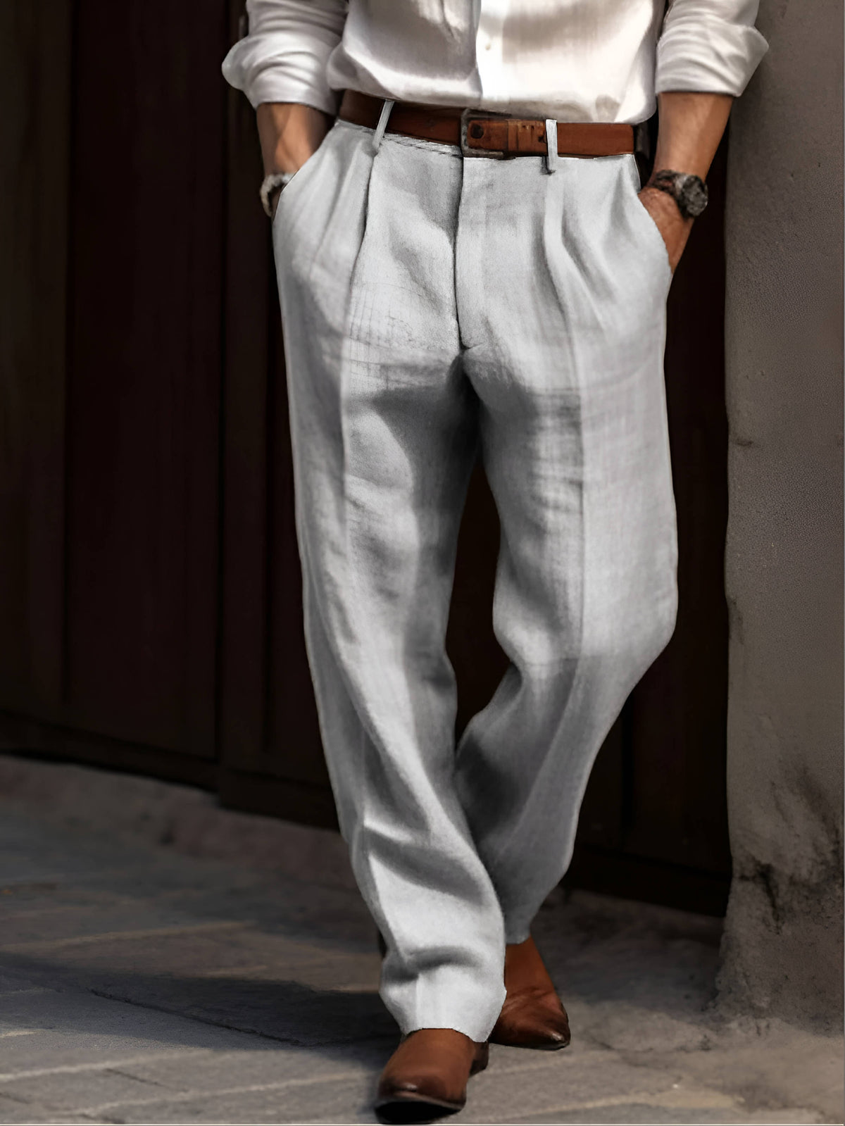 Men's Pleated Elastic Waist Trousers