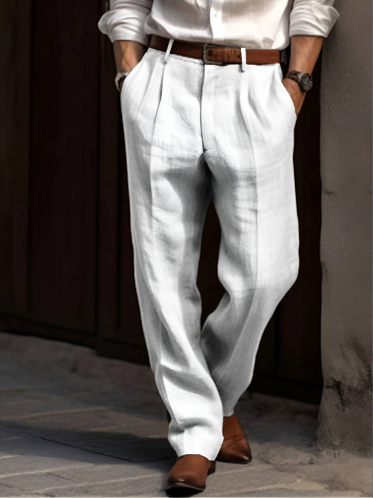 Men's Pleated Elastic Waist Trousers