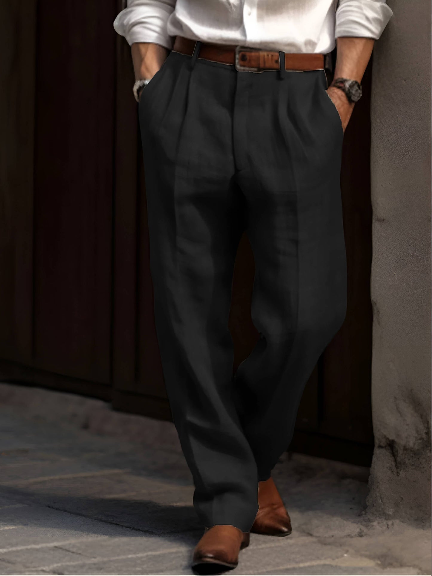 Men's Pleated Elastic Waist Trousers
