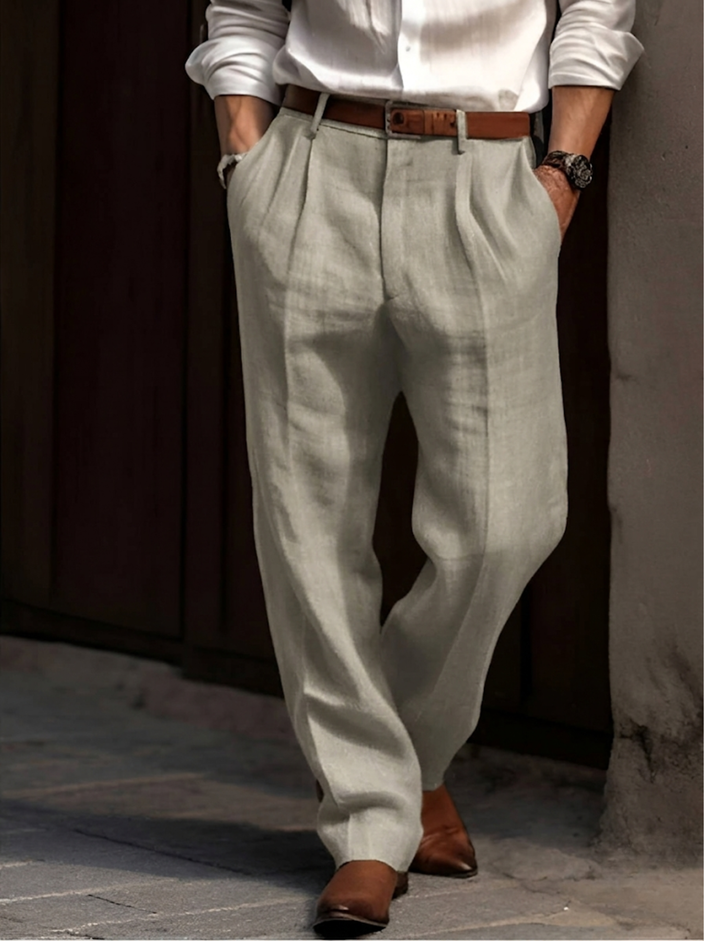 Men's Pleated Elastic Waist Trousers