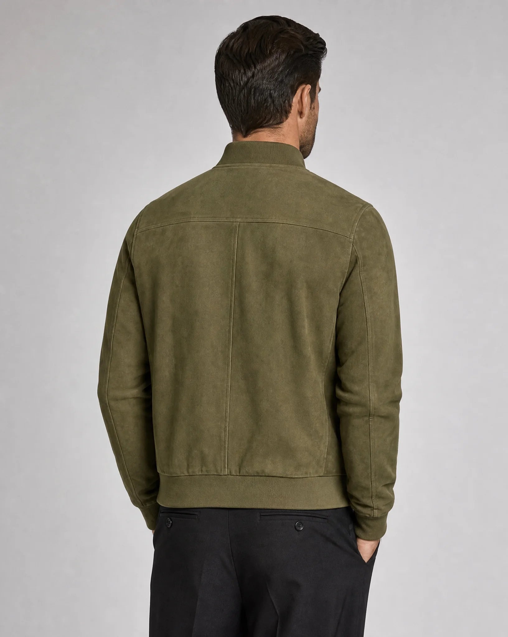 Men's green suede look bomber jacket with clean silhouette and contemporary everyday wear by ILYNORA