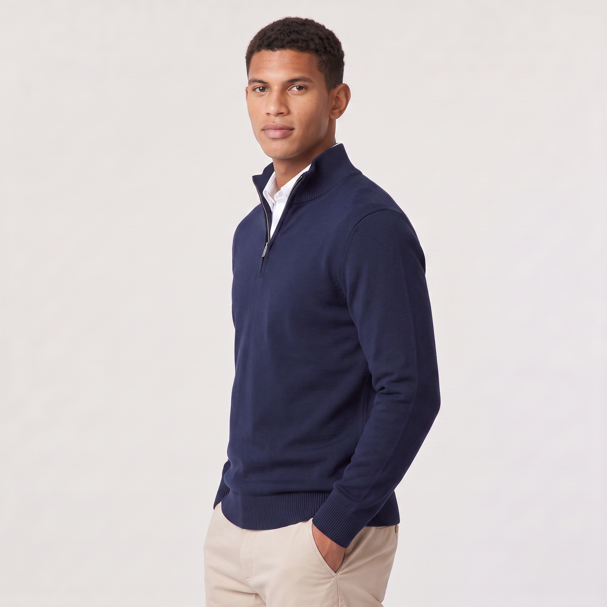 Men's Quarter Zip Knit Sweater with Stand Collar