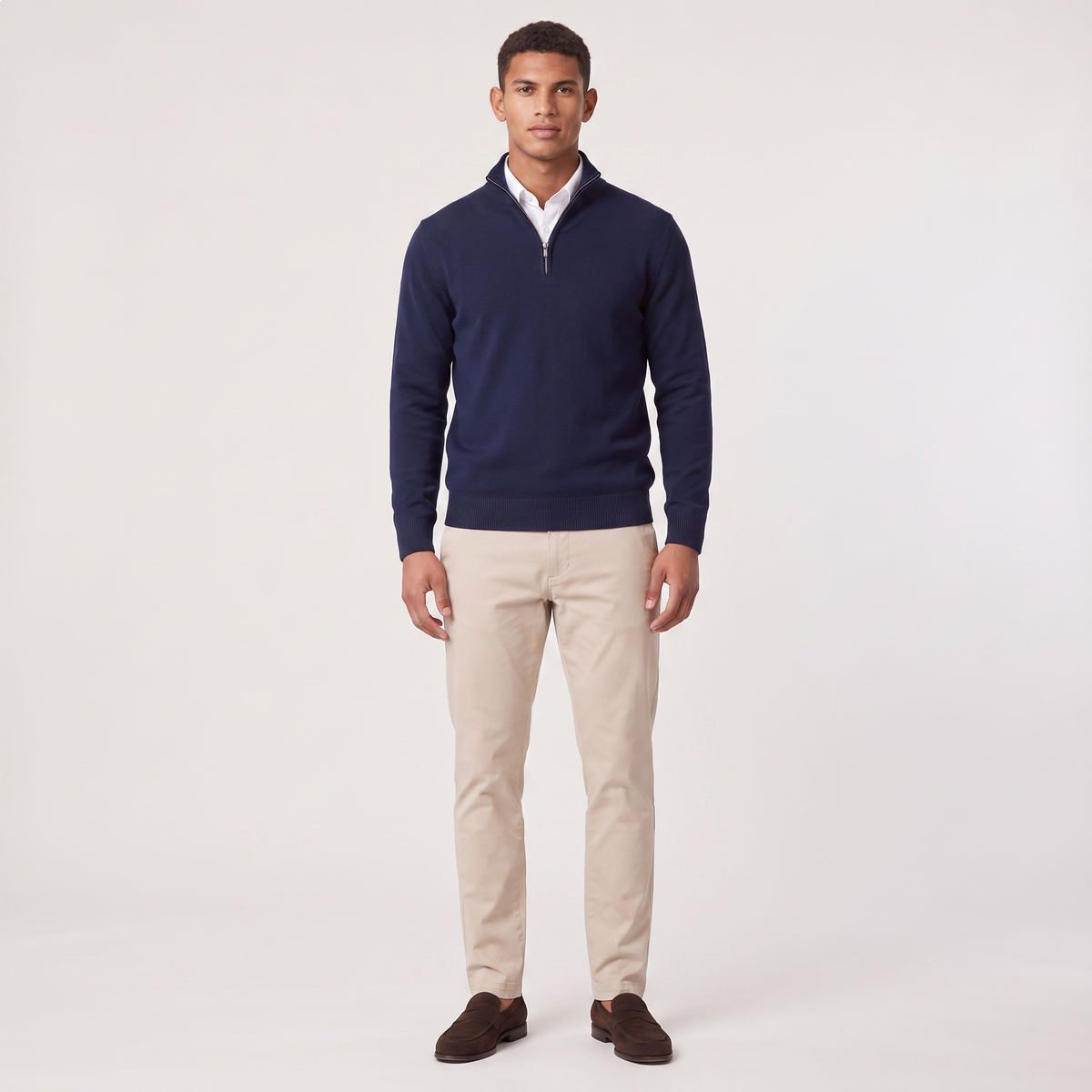 Men's Quarter Zip Knit Sweater with Stand Collar