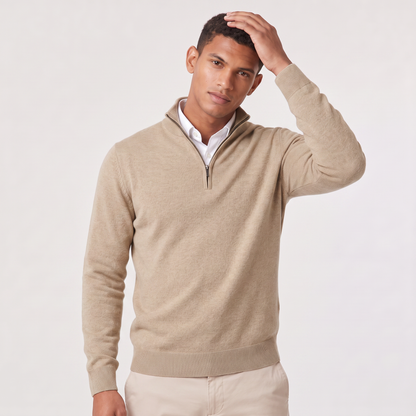 Men's Quarter Zip Knit Sweater with Stand Collar