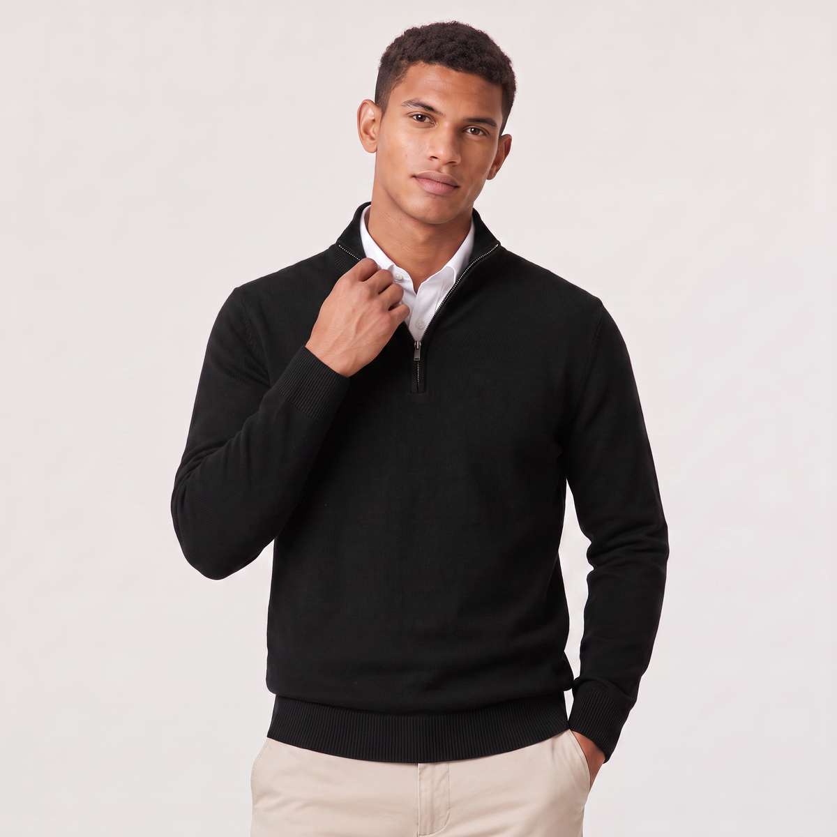 Men's Quarter Zip Knit Sweater with Stand Collar