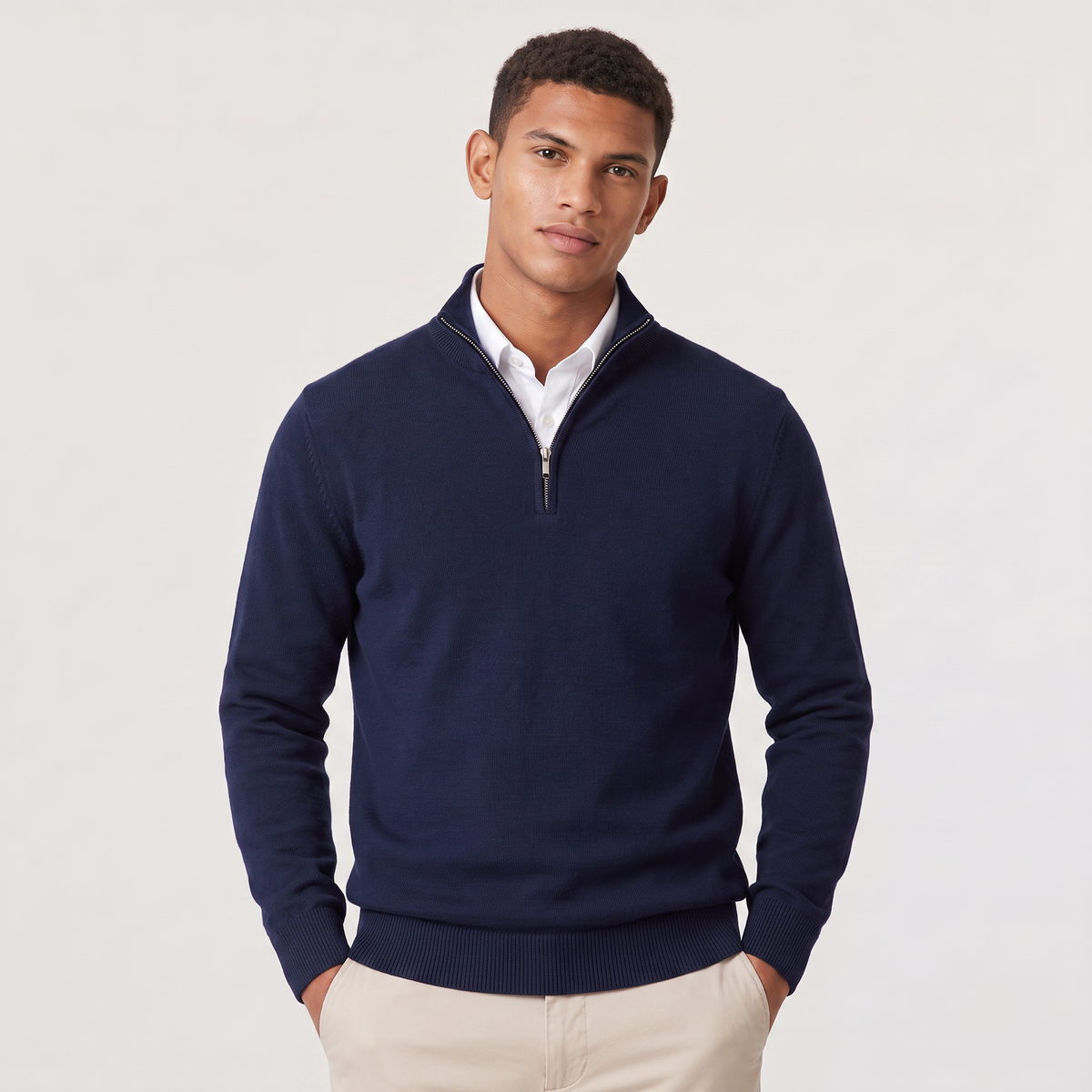 Men's Quarter Zip Knit Sweater with Stand Collar