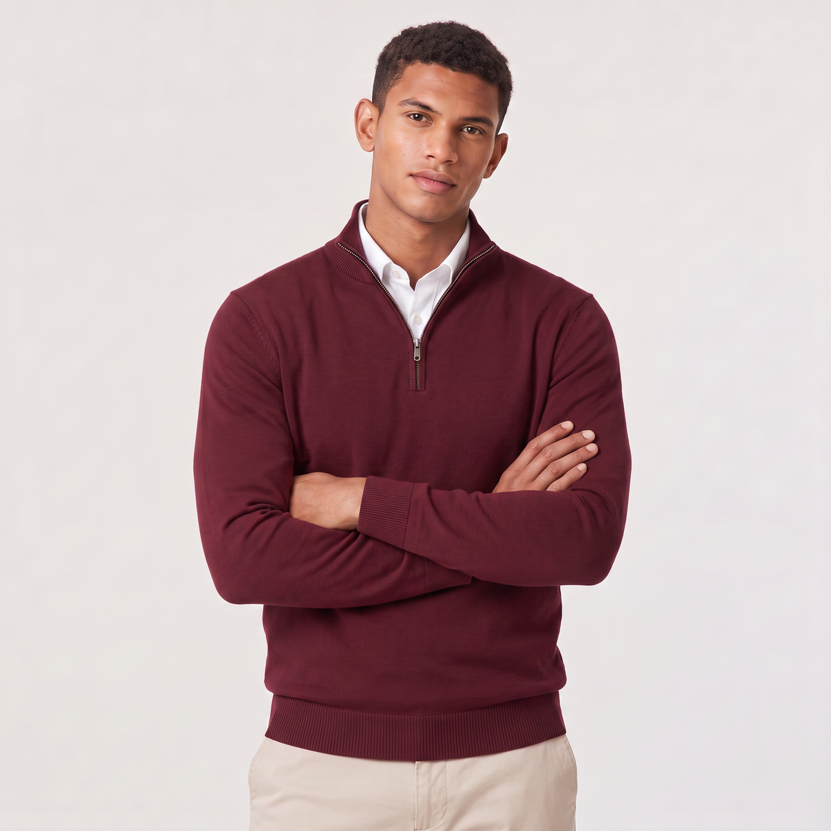 Men's Quarter Zip Knit Sweater with Stand Collar