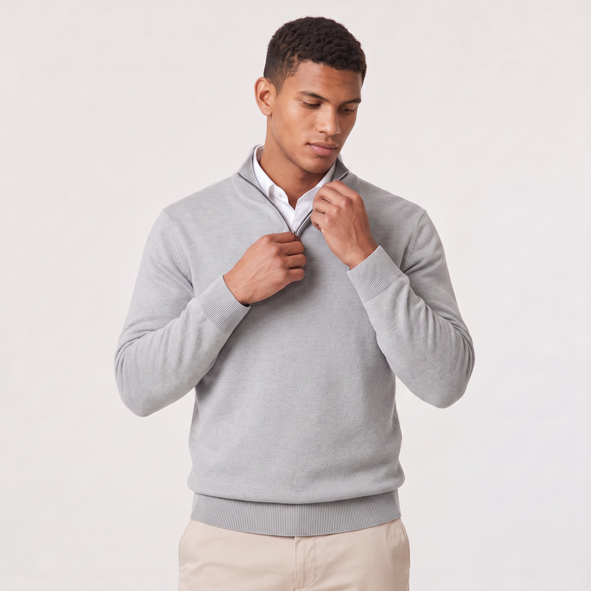 Men's Quarter Zip Knit Sweater with Stand Collar