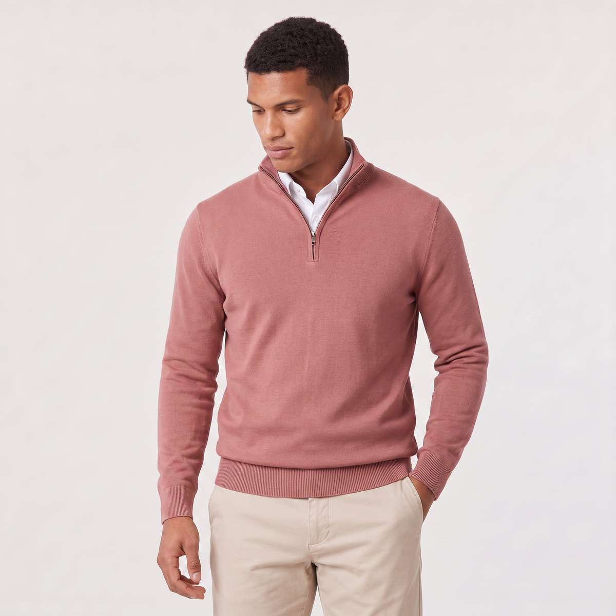Men's Quarter Zip Knit Sweater with Stand Collar