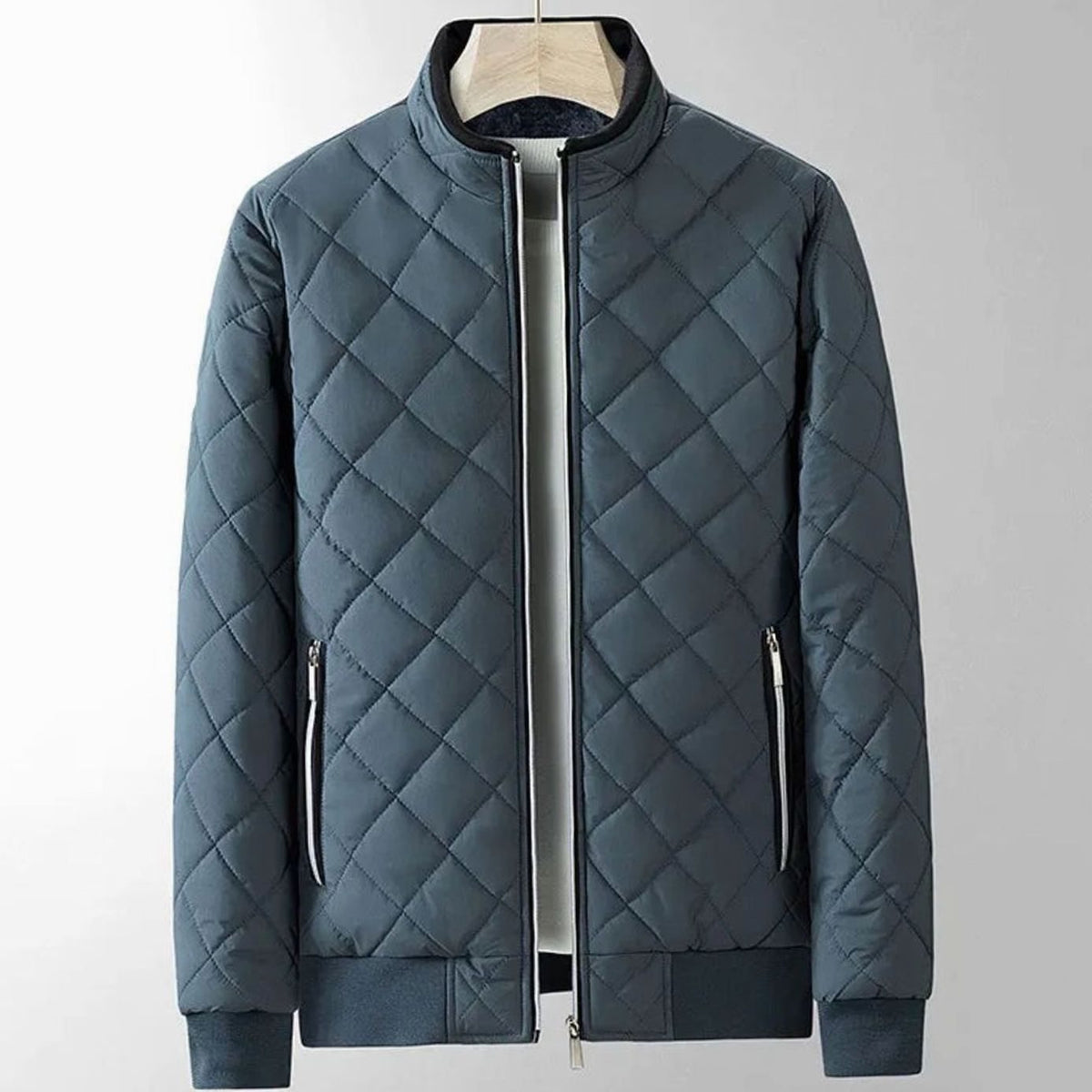 Men's Quilted Diamond-Stitch Zip-Up Bomber Jacket