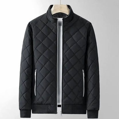 Men's Quilted Diamond-Stitch Zip-Up Bomber Jacket