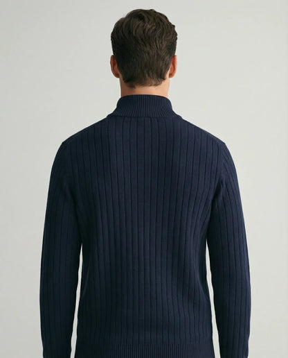 Navy ribbed half zip jumper by Ilynora, back view with clean silhouette and refined design