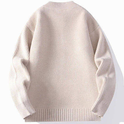 Men's Ribbed Knit Full-Zip Jacket with Front Pockets