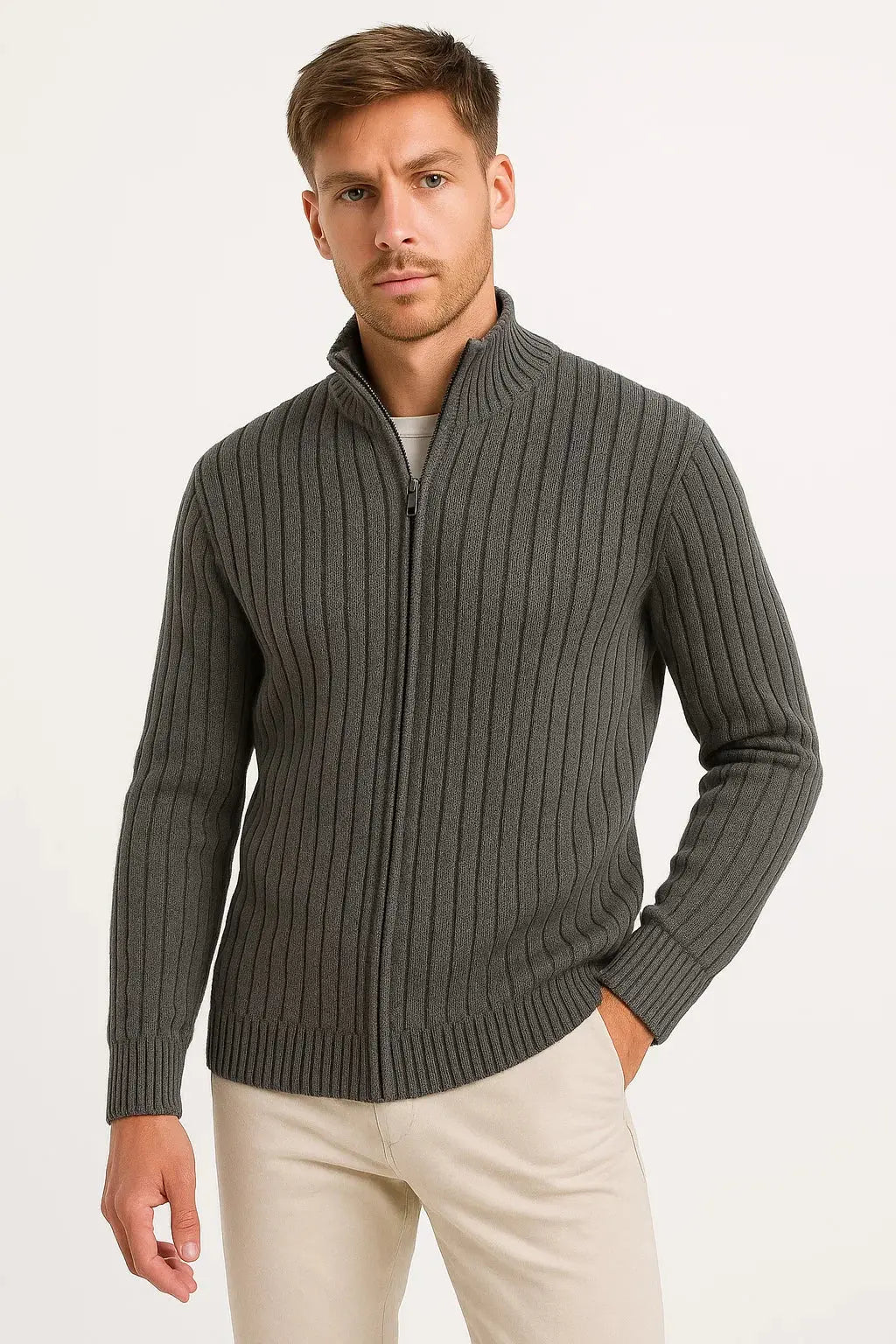 Men's Ribbed Knit Lightweight Cardigan