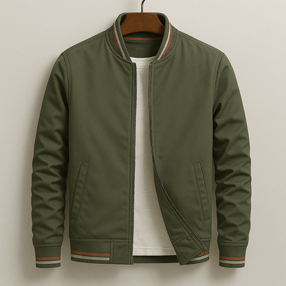 Men's Ribbed Trim Zip Front Jacket