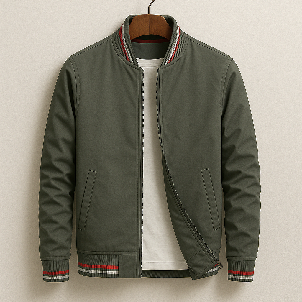Men's Ribbed Trim Zip Front Jacket