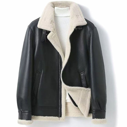 Men's Shearling-Lined Leather-Finish Aviator Jacket