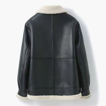 Men's Shearling-Lined Leather-Finish Aviator Jacket