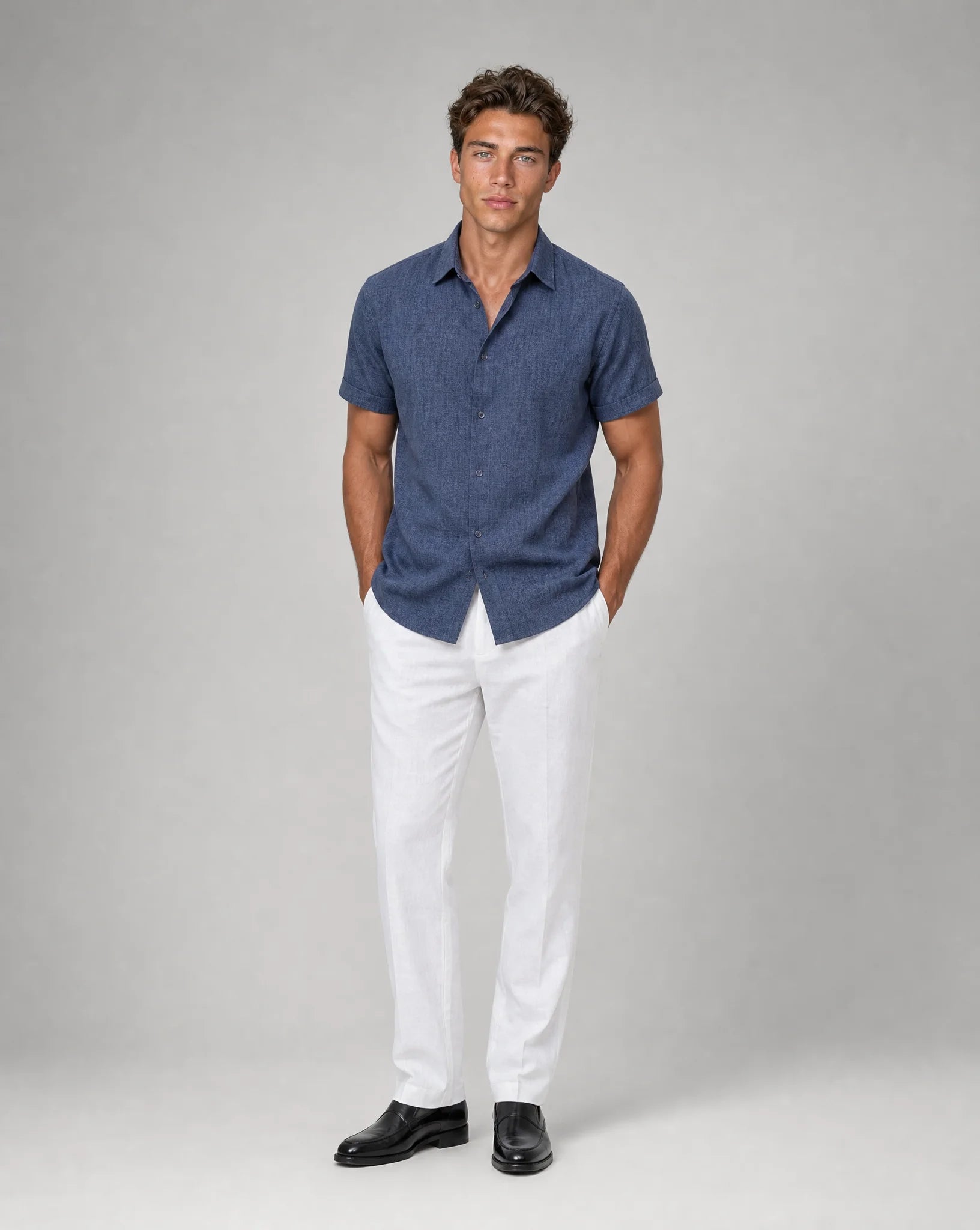 Men's royal blue casual short sleeve shirt with breathable fabric and smart casual look by ILYNORA