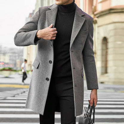 Men's Single Breasted Notched Lapel Long Overcoat