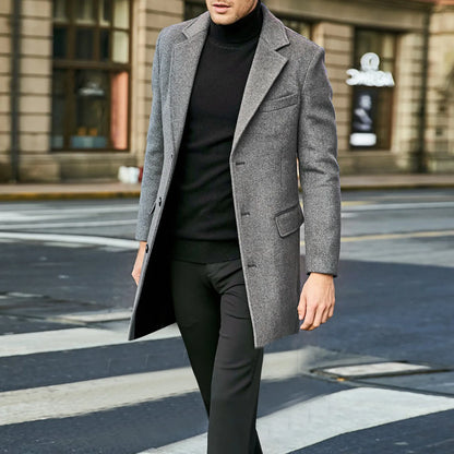 Men's Single Breasted Notched Lapel Long Overcoat