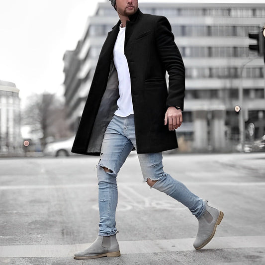 Men's Slim Fit Mid Length Stand Collar Overcoat