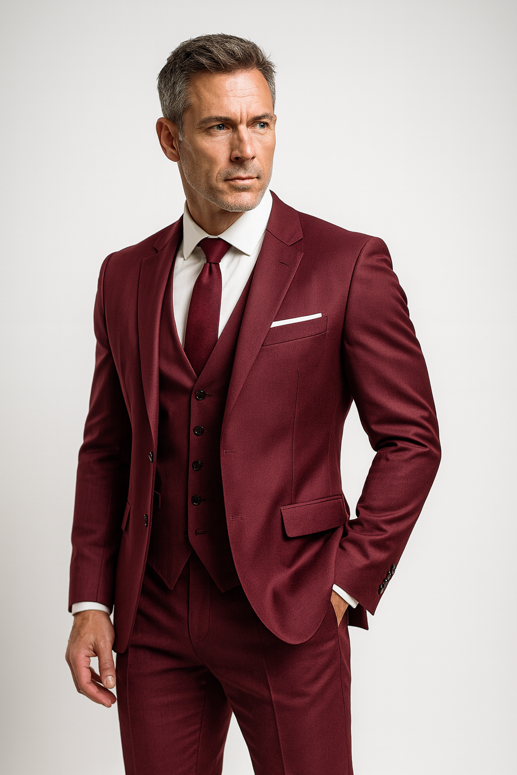 Men's Slim Fit Three Piece Suit and Waistcoat Set