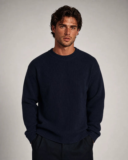 Men's navy solid crew neck pullover by ILYNORA