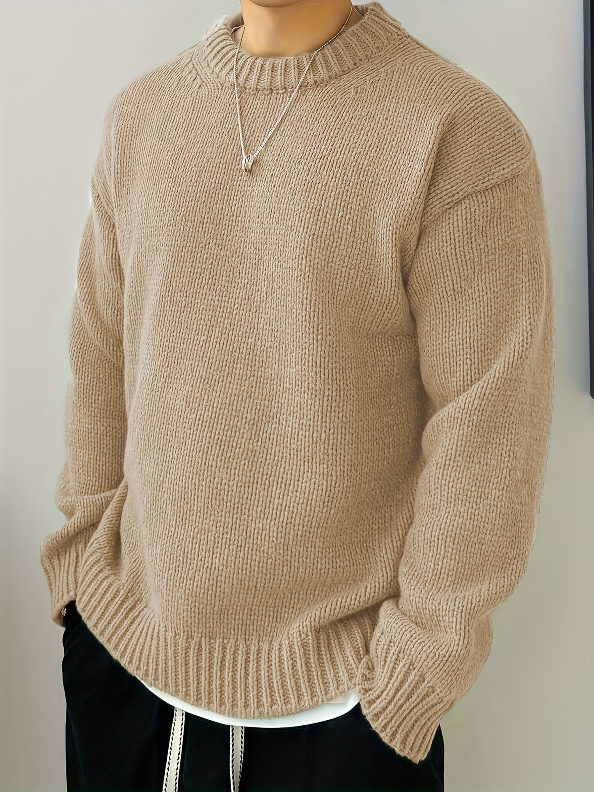 Men's Solid Knit Crew Neck Jumper