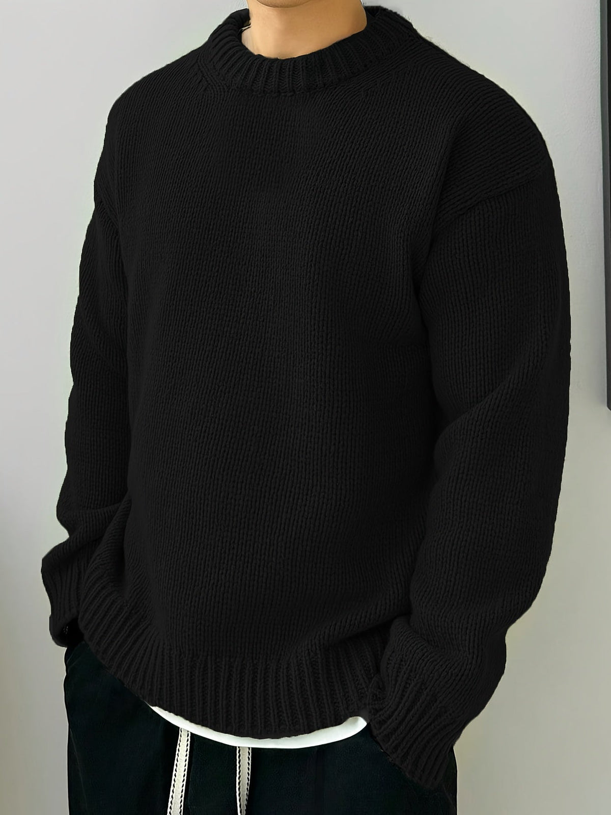 Men's Solid Knit Crew Neck Jumper
