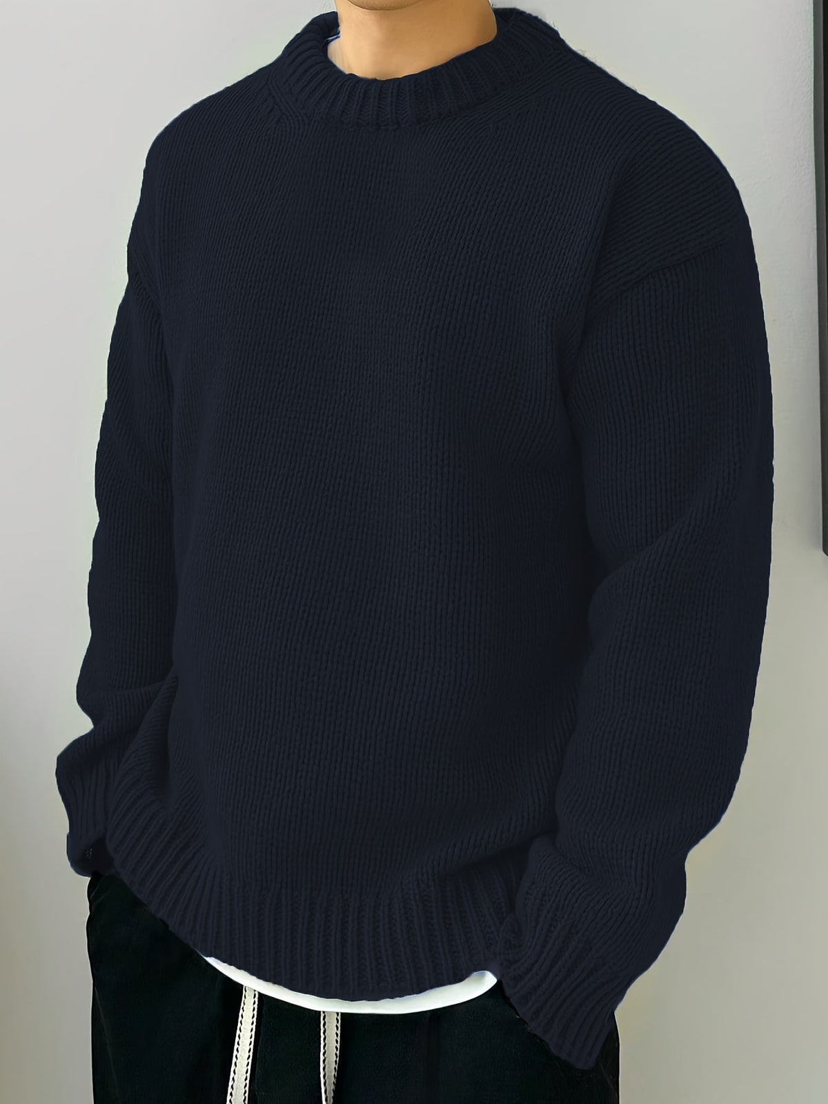 Men's Solid Knit Crew Neck Jumper