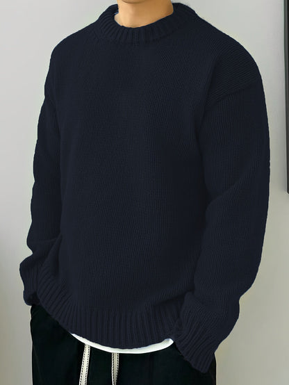 Men's Solid Knit Crew Neck Jumper