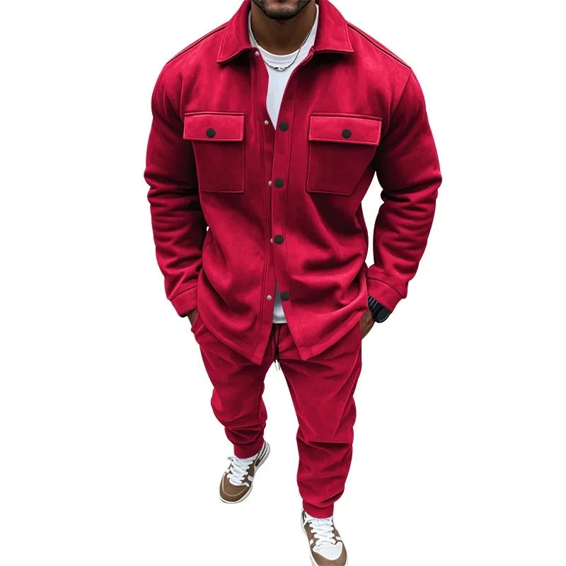 Men's Suede Jacket And Trouser Two Piece Set