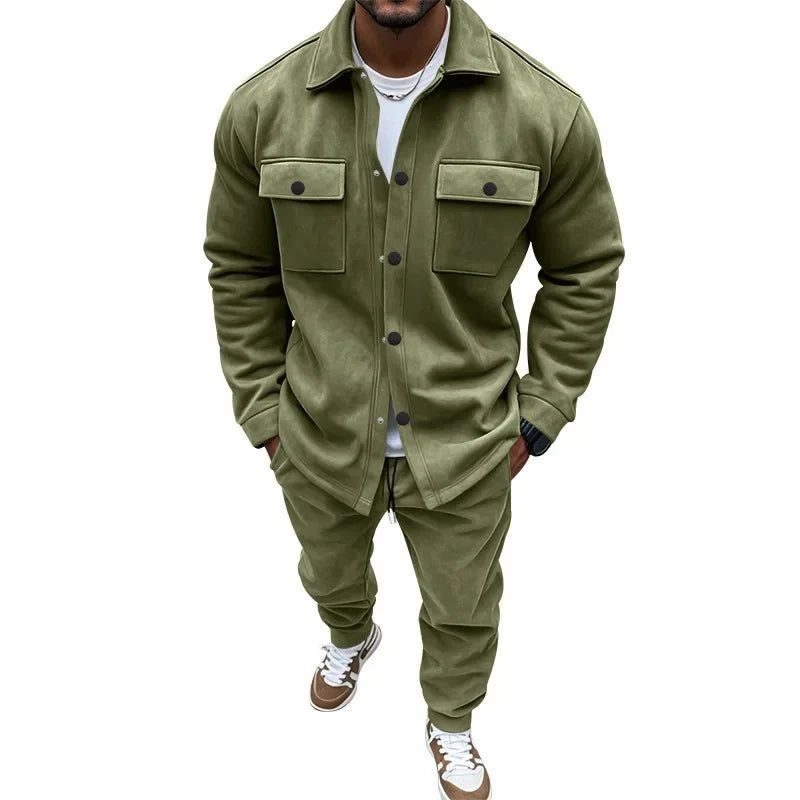 Men's Suede Jacket And Trouser Two Piece Set