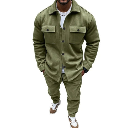 Men's Suede Jacket And Trouser Two Piece Set