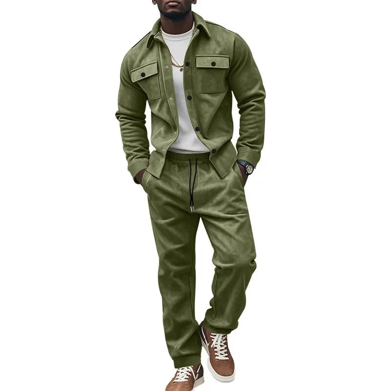 Men's Suede Jacket And Trouser Two Piece Set