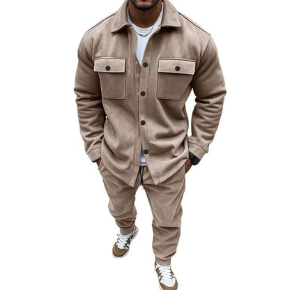 Men's Suede Jacket And Trouser Two Piece Set