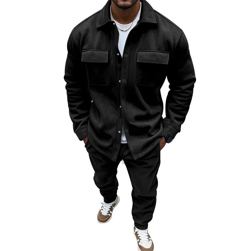 Men's Suede Jacket And Trouser Two Piece Set