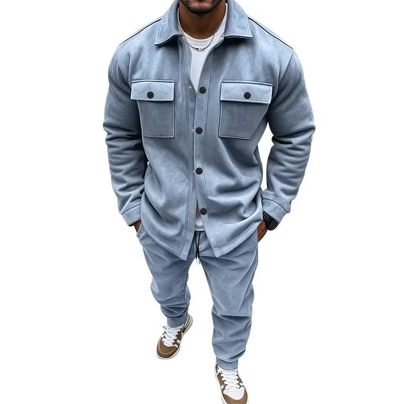Men's Suede Jacket And Trouser Two Piece Set