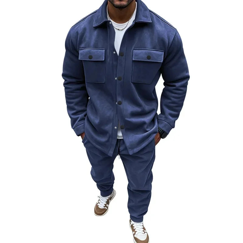 Men's Suede Jacket And Trouser Two Piece Set