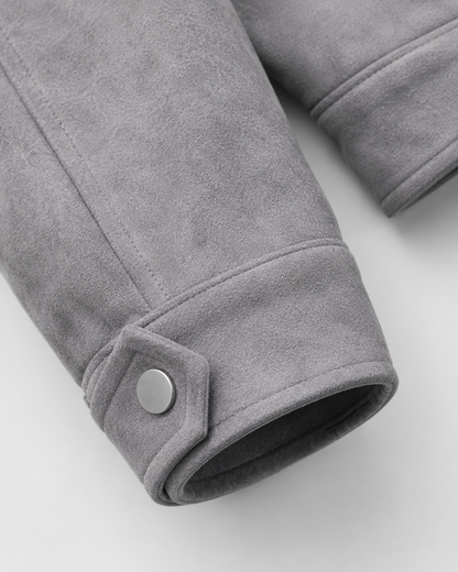 Men’s Suede Utility Jacket – Loose Fit Zip Design