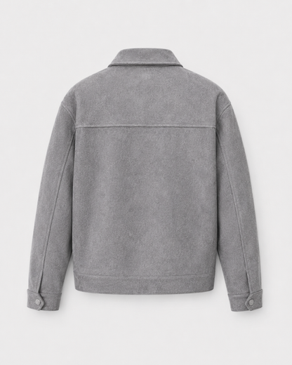 Men’s Suede Utility Jacket – Loose Fit Zip Design