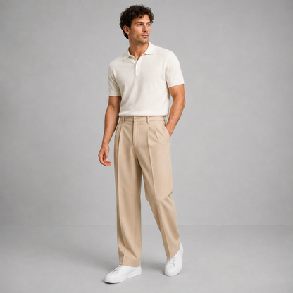 Men's Tailored Straight Leg Trousers with Front Pleat